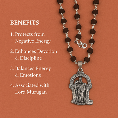 Certified Lord Murugan Karungali Malai with Silver Caps - The Spiritual Mala
